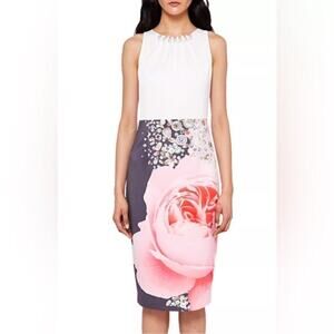 Ted Baker Rubelle Blenheim Palace Floral Pearl Scuba Midi Dress Size 3 US 8